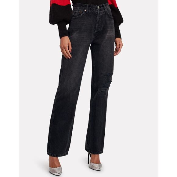 RE/DONE High Rise Straight Loose Rigid Distressed Jeans Black Size 25 NEW - Picture 2 of 16